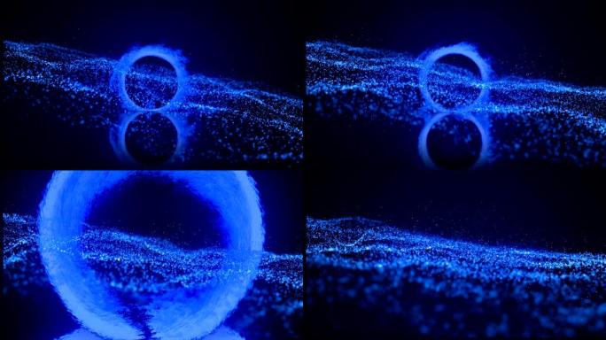 发光的蓝色粒子和烟雾的动画