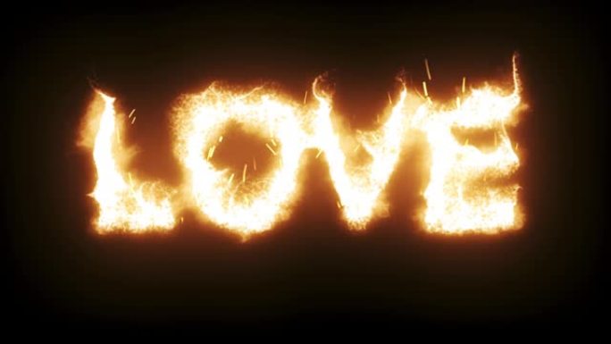 3d动画火焰，燃烧的文本-爱