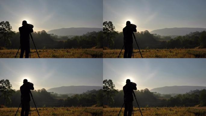 场景慢动作的野生动物摄影在森林中拍照，人们的生活方式