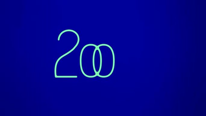 新年快乐动画2020彩色招牌设计，蓝底轮廓绿色文字