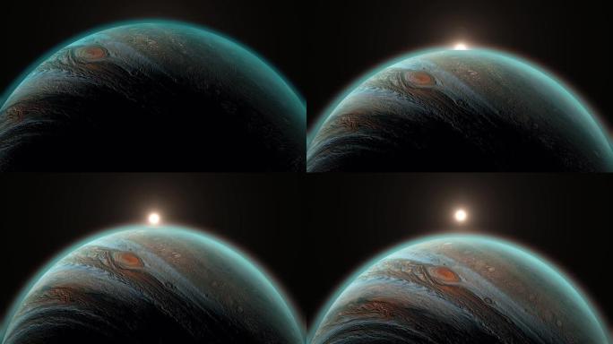 美丽的木星星球动画。木星在旋转。