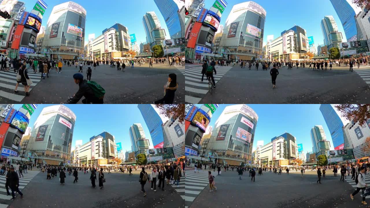 走在涩谷十字路口人流升格人行道国内视频素