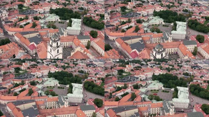 立陶宛维尔纽斯-2019年7月: 圣约翰教堂和总统官邸附近钟楼的空中俯视图。