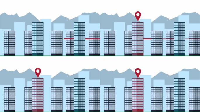 城市中的导航动画MG卡通背景建筑大楼