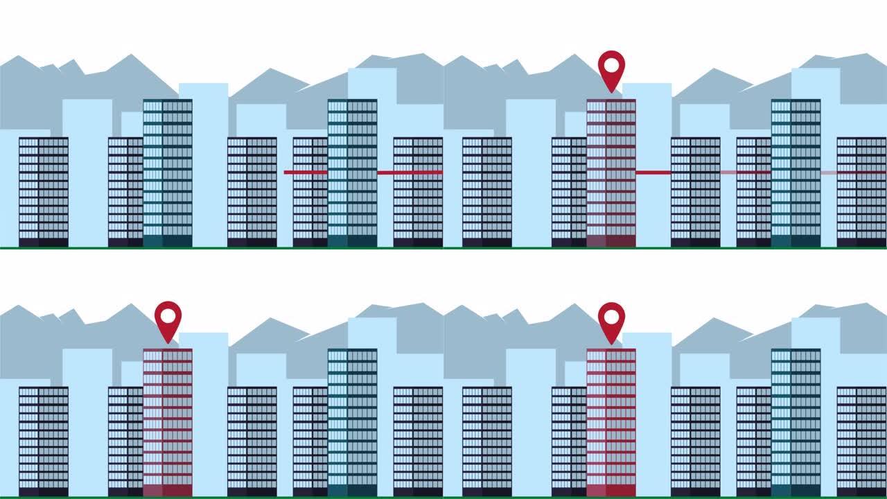 城市中的导航动画MG卡通背景建筑大楼