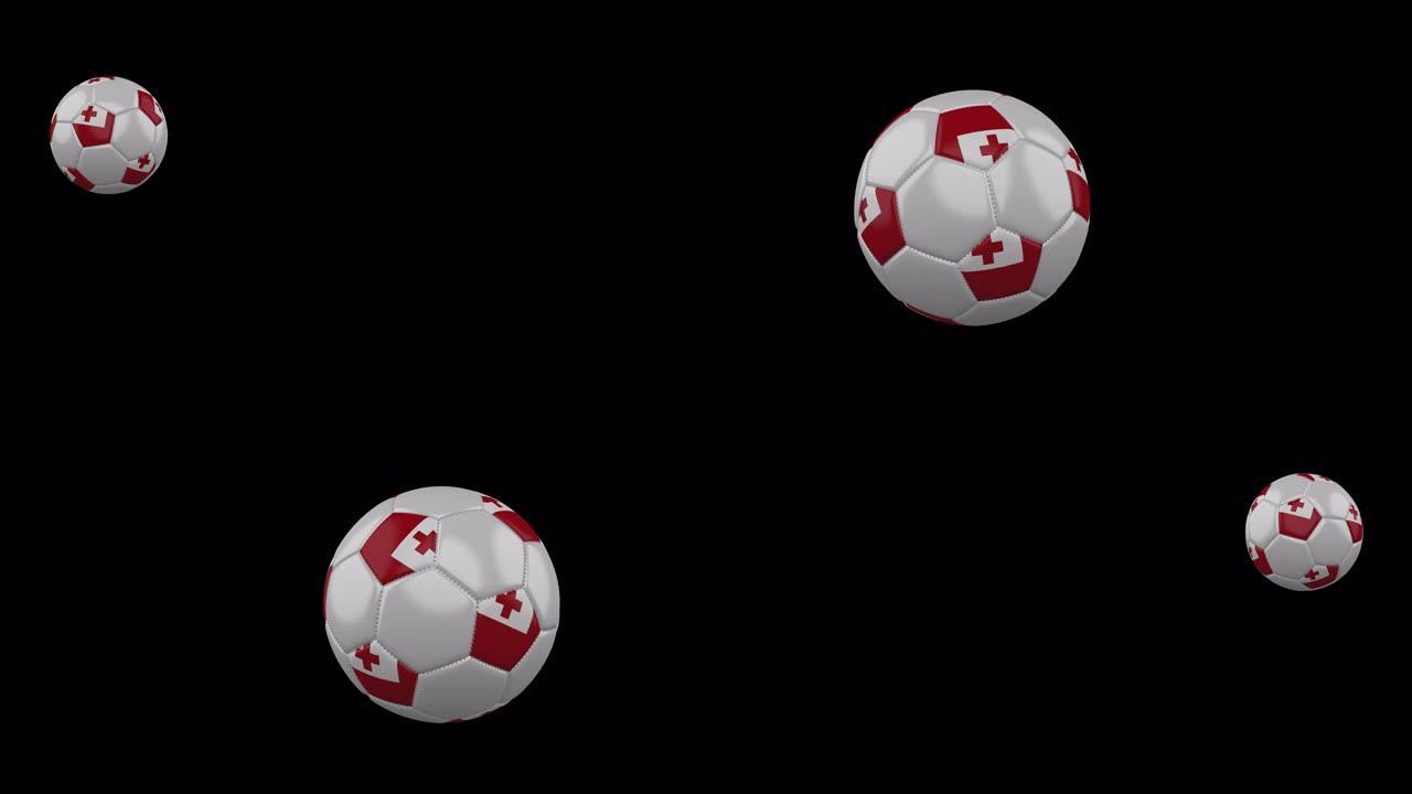 汤加旗帜上飞行的足球透明背景，阿尔法频道