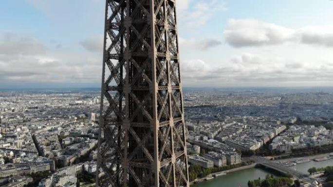 埃菲尔铁塔景点鸟瞰图，巴黎铁塔景观。埃菲尔被无人机射击