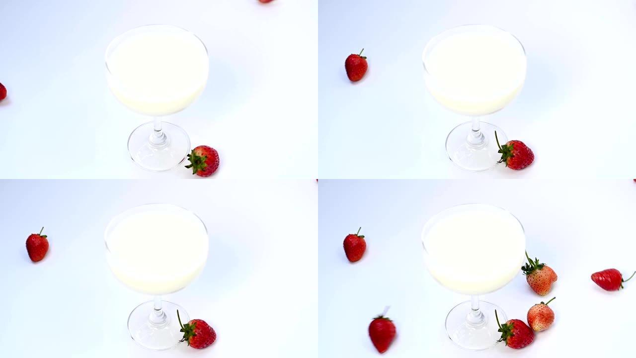 鲜牛奶和草莓水果原始素材有机水果