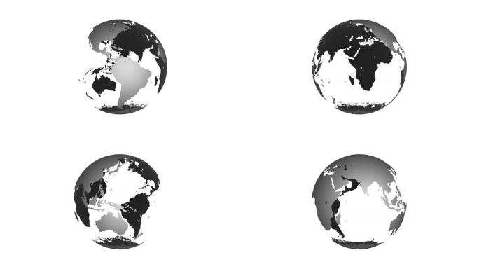 黑色背景循环上的地球旋转的地球仪动画