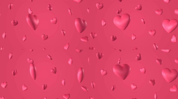 涂鸦粉色心形浪漫图案。情人节。婚礼请柬电子贺卡。3D渲染可循环动画4k