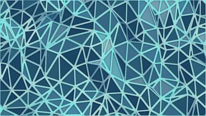 具有蓝色三角形运动模式的现代抽象表面。浅三角形结晶镶嵌背景。数字无缝循环动画。3d渲染。4K，超高清