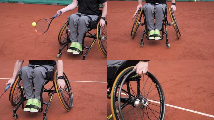 残疾人在户外打轮椅网球