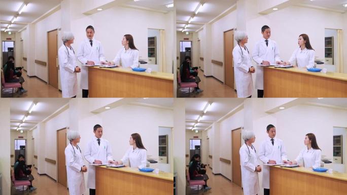 护士站的日本男女医生和护士