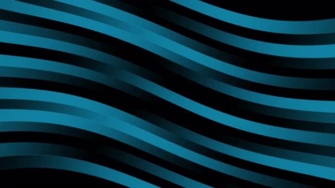 黑色背景上发光的深蓝色条纹波浪线抽象。线条图案波浪形纹理运动图形动画。无缝循环。扁平现代渐变动画七彩