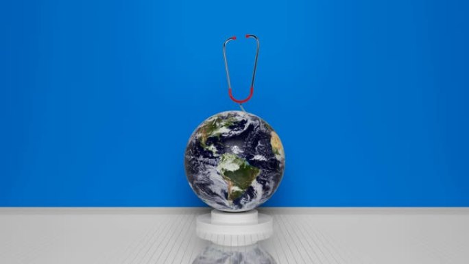 蓝色背景上的旋转循环健康地球概念