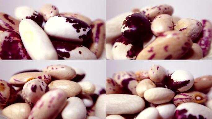 特写，循环360宏视频中的多色豆
