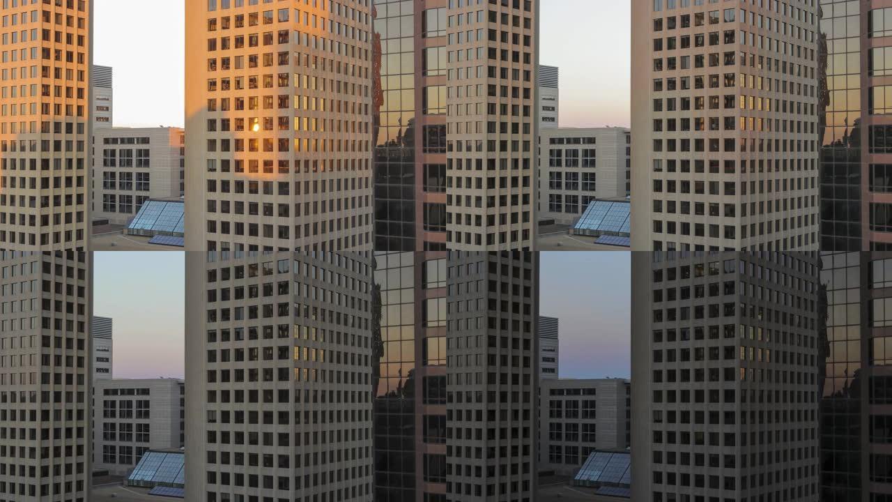 日落时在圣保罗市中心建筑上投射的阴影的时光倒流