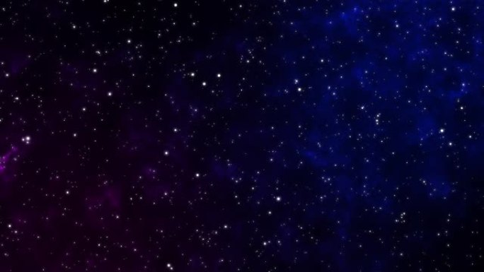 镜头4k在太空中穿越星域，作为超新星彩光发光。太空星云蓝色背景移动运动图形与恒星太空旋转星云 (视频