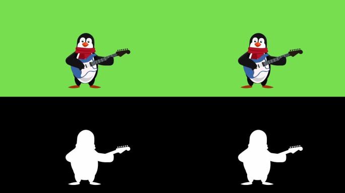 卡通小企鹅平圣诞人物玩电吉他动画包括哑光