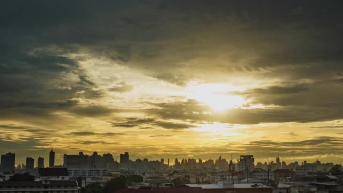 曼谷市的日落: 白天到晚上的时间流逝