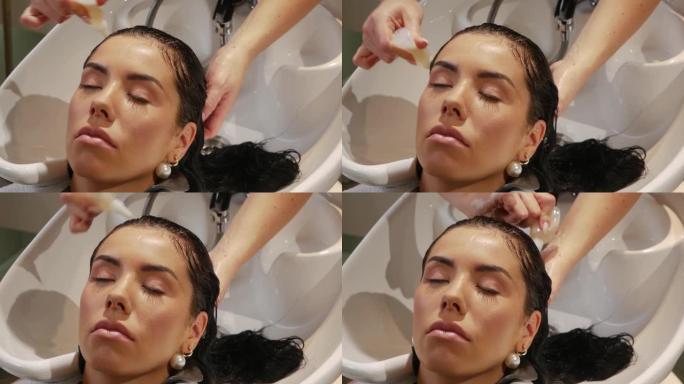 理发师洗头技术洗头技术产品过程视频素材