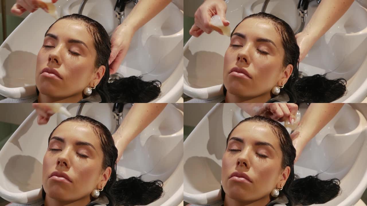 理发师洗头技术洗头技术产品过程视频素材