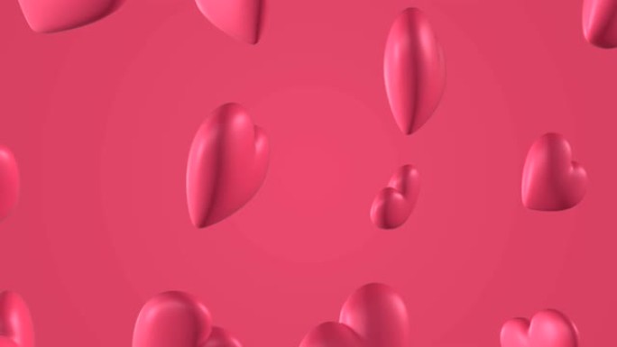 涂鸦粉色心形浪漫图案。情人节。婚礼请柬电子贺卡。3D渲染可循环动画4k