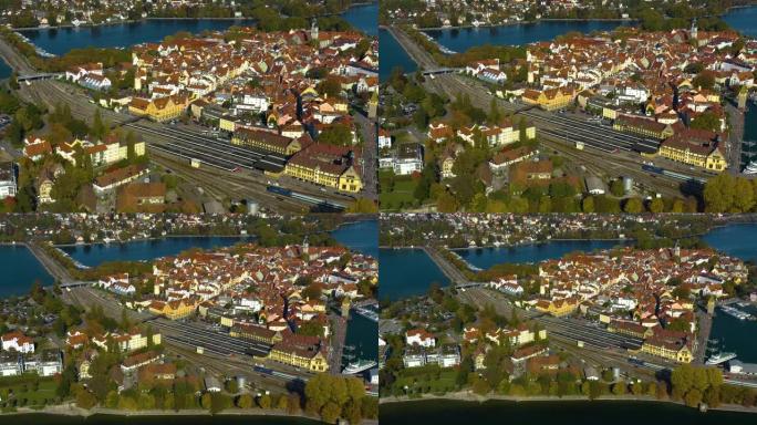 德国城市和岛屿林道的鸟瞰图
