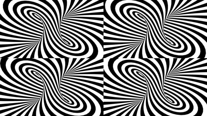 催眠螺旋错觉无缝循环。黑白迷幻视错觉。Op艺术效果。
