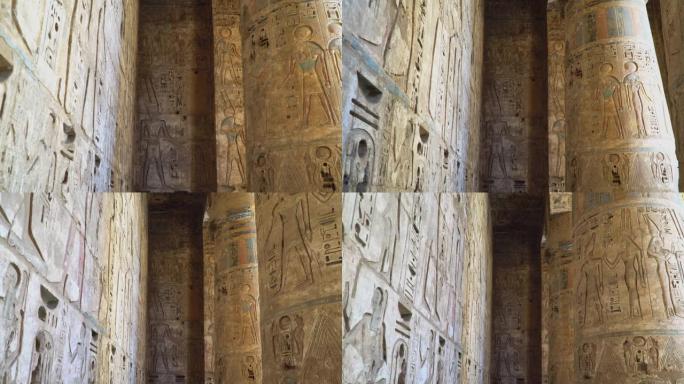 梅迪内·哈布神庙。埃及，卢克索。Medinet Habu的Ramesses III太平间庙宇是埃及卢