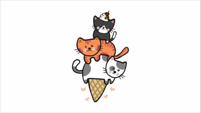 猫冰淇淋蛋卷卡通涂鸦风格