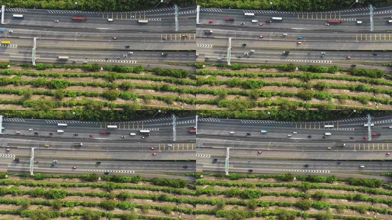 香港市区的公路鸟瞰图交通