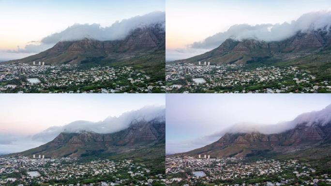 开普敦在桌山上空的云层日夜流逝南非