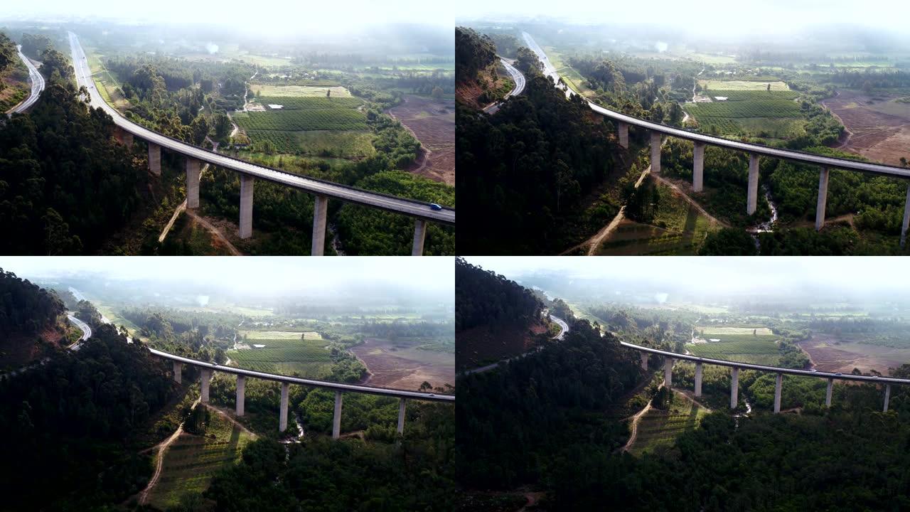 山谷上的一座桥的鸟瞰图