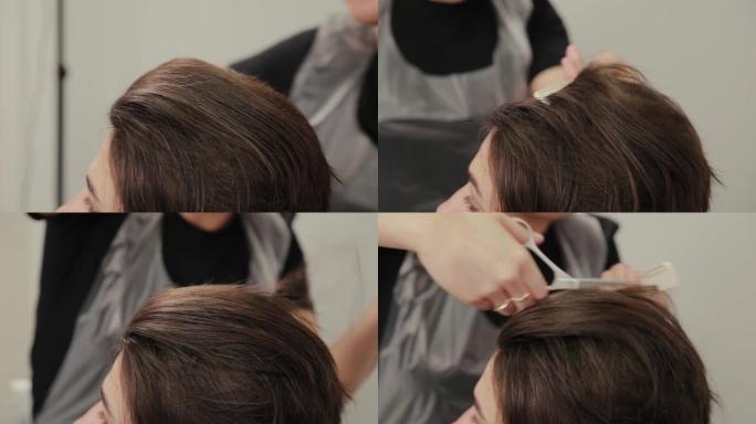 专业美发师女人给客户做湿头发发型