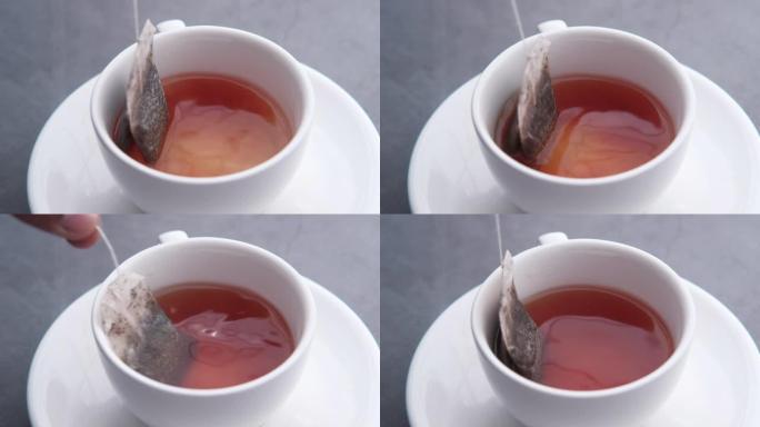 绿茶茶包的特写泡茶喝茶