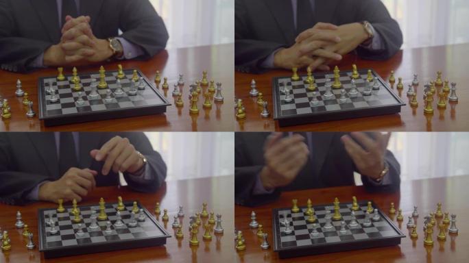 棋牌游戏站在棋盘背景上的商人后面。面向市场目标策略的金融投资理念智力挑战与商业竞争成功发挥。