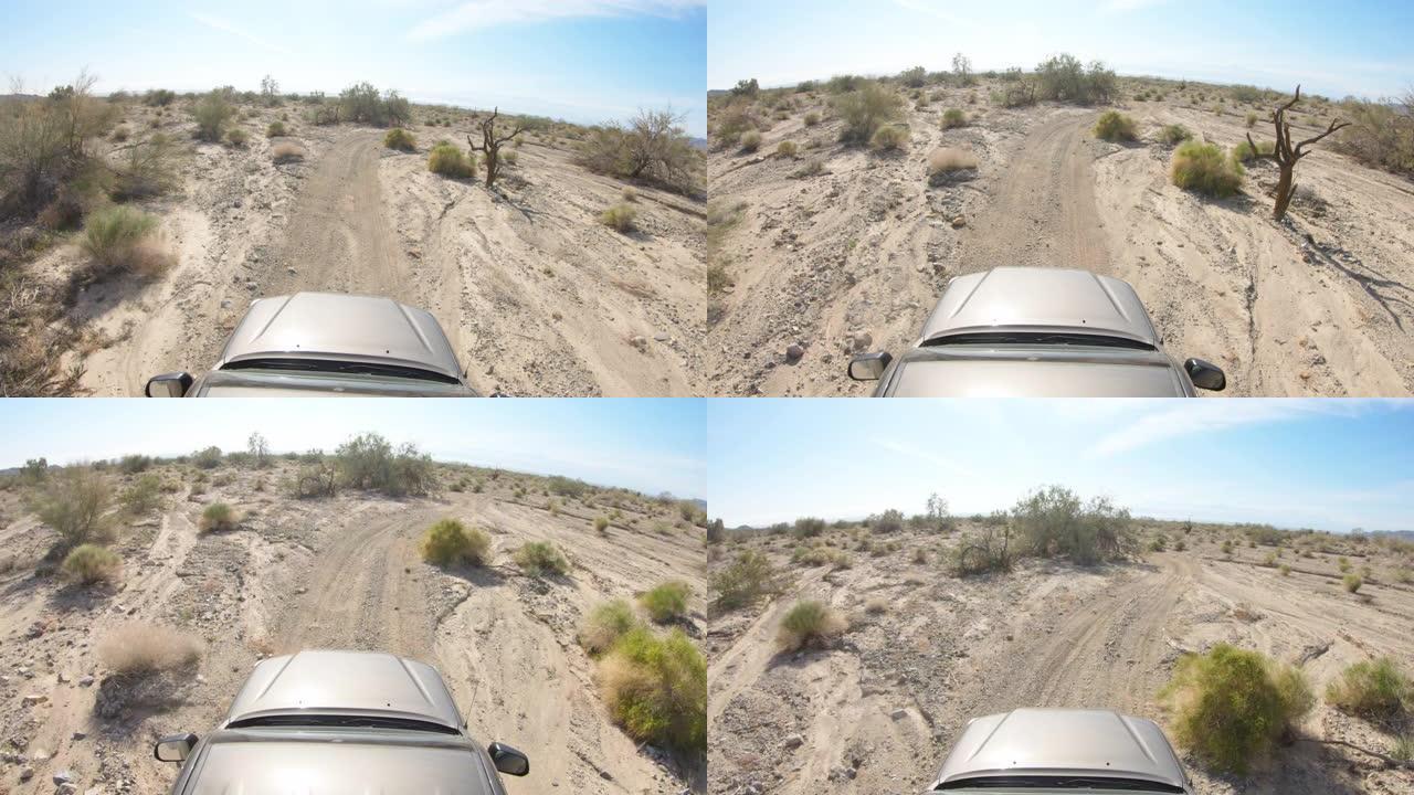 沙漠驾驶站在车顶第一视角野外荒地