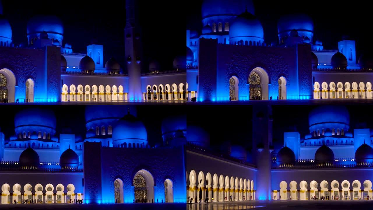 阿拉伯联合酋长国晚上在阿布扎比的谢赫·扎耶德清真寺