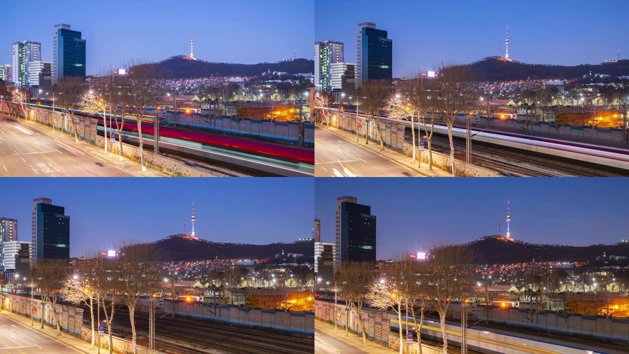 韩国首尔江南市夜间4k延时交通
