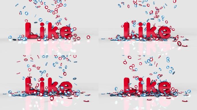 动画红色字母单词，如白色背景，镜面反射。用动画3D感动人心和喜欢