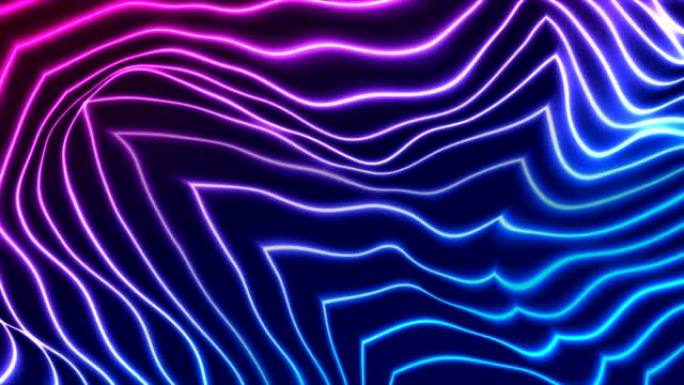 蓝紫色流动折射霓虹灯波抽象视频动画