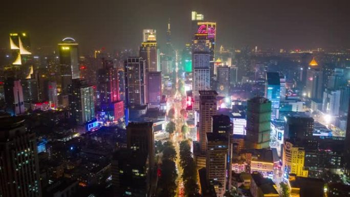 南京市区夜间照明表演交通街空中延时全景4k中国