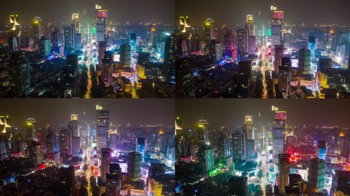 南京市区夜间照明表演交通街空中延时全景4k中国