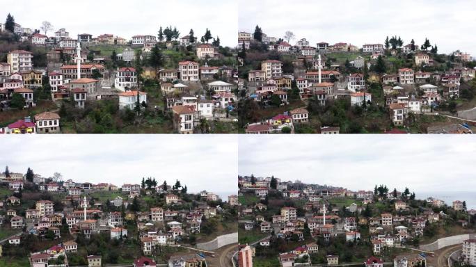 土耳其特拉布宗阿卡巴特奥塔马哈尔奥斯曼房屋的鸟瞰图。