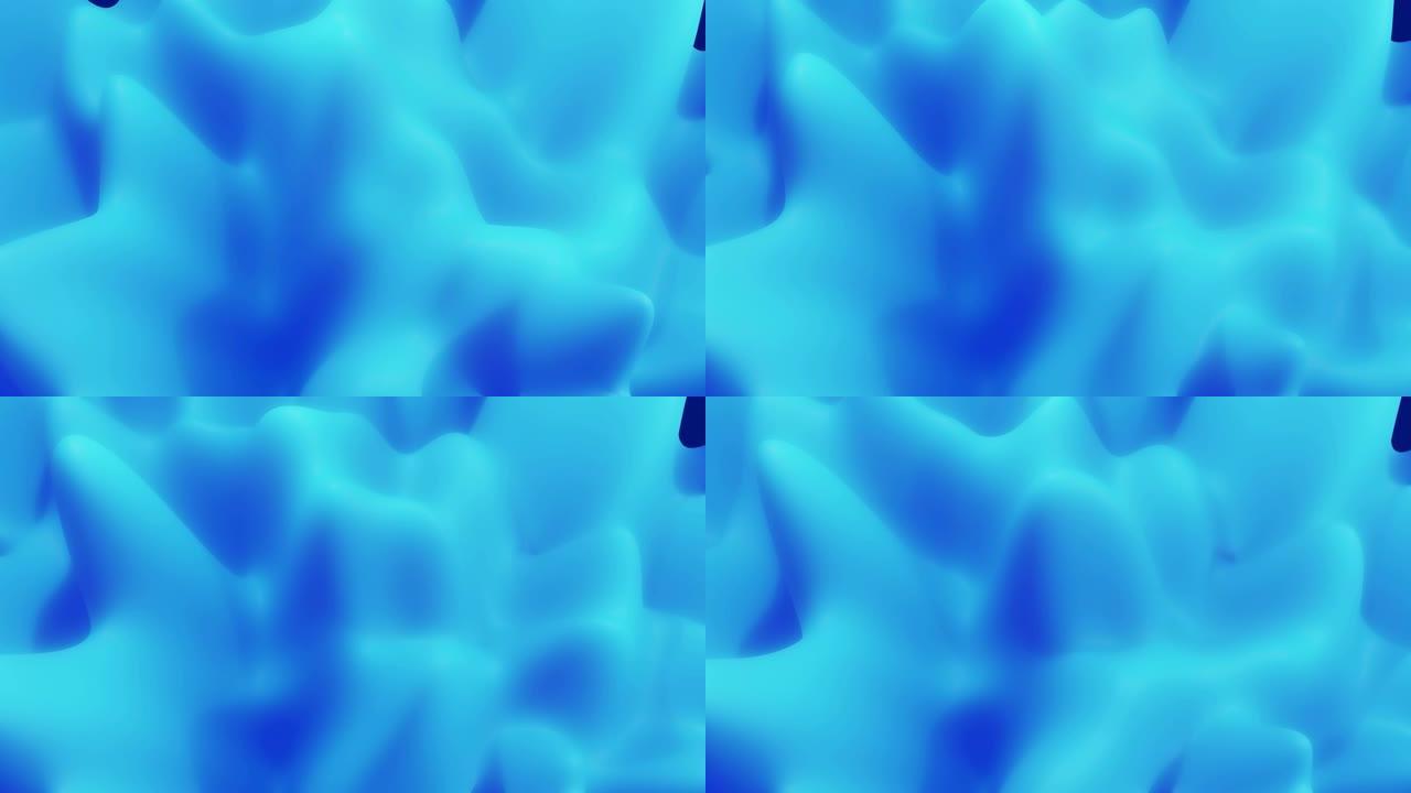 抽象的液态蓝色物质，内辉光表面像风景。4k无缝循环动画。美丽的颜色梯度作为抽象的液体波浪状背景。2