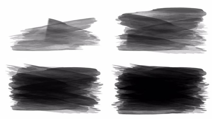 抽象油漆刷黑色亮度哑光过渡在白色背景上，几个斯托克斯建立到实心黑色，用于运动图形、蒙版、过渡、褪色、