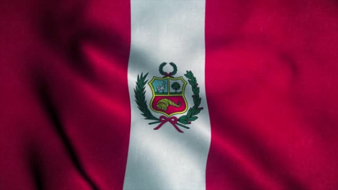 秘鲁国旗随风飘扬。秘鲁国旗。秘鲁无缝循环动画的标志。4K