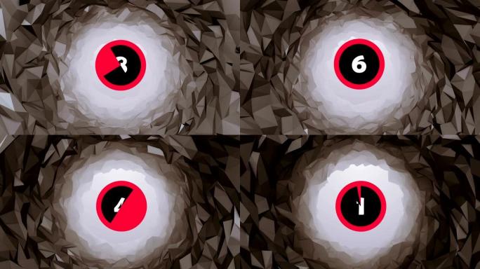 简单的倒计时用一个圆圈从10到1顺时针擦拭，抽象的3d洞穴动画