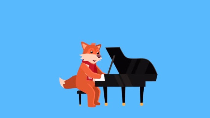 卡通小狐狸扁平圣诞人物音乐钢琴演奏动画包括Luma哑光
